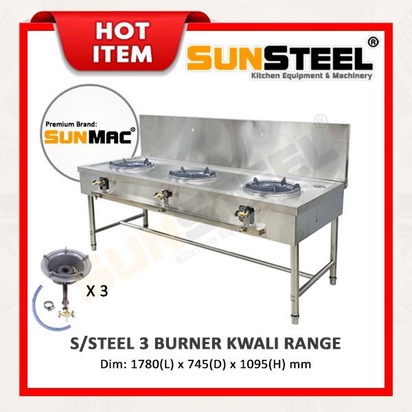 【SUNSTEEL】Stainless Steel High Pressure 3 Burner Kwali Range / Dapur