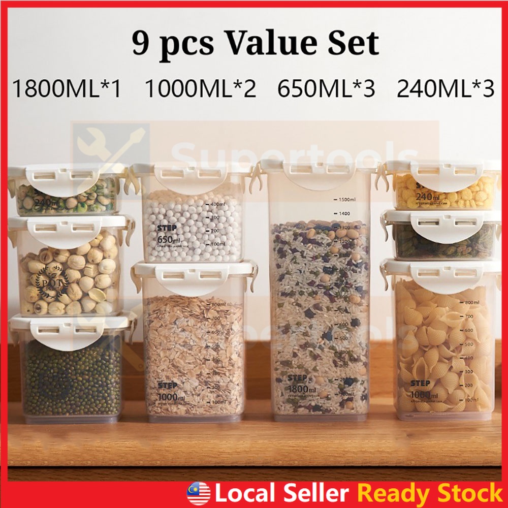 9pcs Set Airtight Food Container Multipurpose Stackable Vegetables