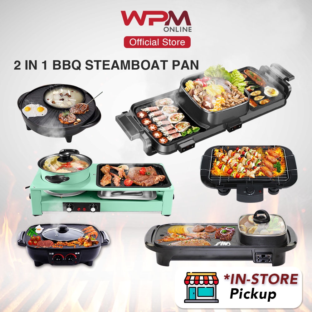 【Clearance】2 In 1 Steamboat BBQ Electric Hot Pot Pan Grill Steamboat
