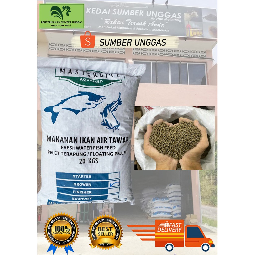 DEDAK GROWER MASTERBITE KELI 4MM 20 KG /FRESHWATER FISH FEED/MAKANAN