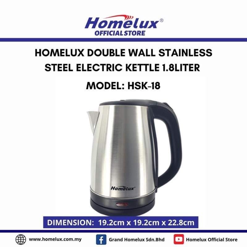 HOMELUX 1.8L Stainless Steel Electric Jug Kettle Cerek Ketel Pemanas