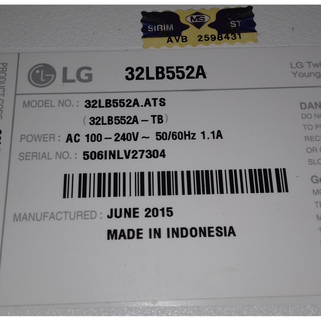 LG 32LB552A LED TV SPARE PARTS POWER BOARD (有机測试) Shopee Malaysia