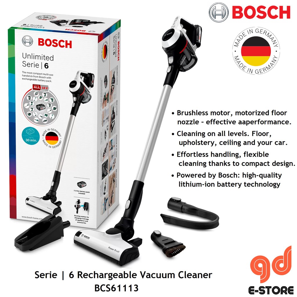 Bosch Serie 6 Rechargeable Vacuum Cleaner Unlimited White BCS61113