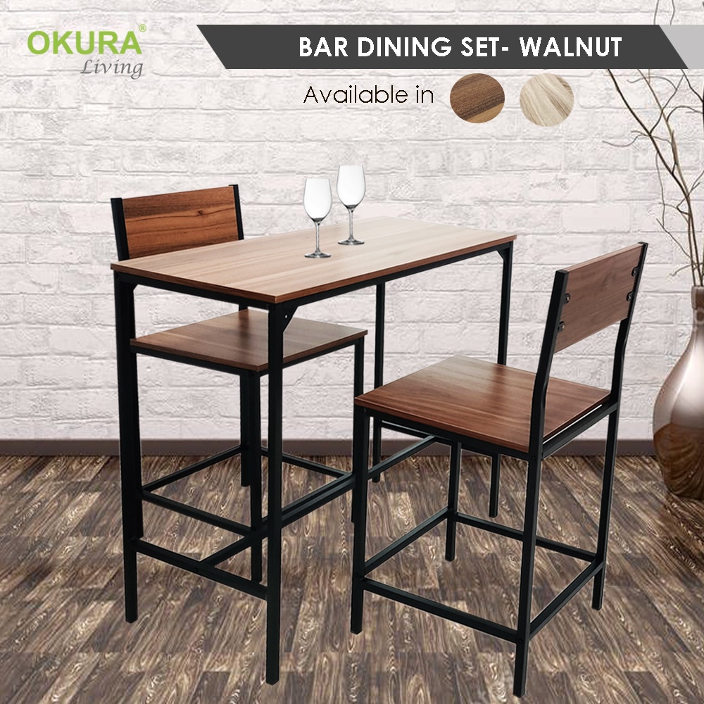 OKURA Wooden Bar Table Dining Set (Bar Table + 2 High Bar Chairs) / 1