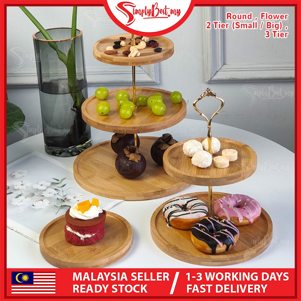 SIMPLYBEST High Tea Stand Wood Dessert Plates Cupcake Tea Party Serving