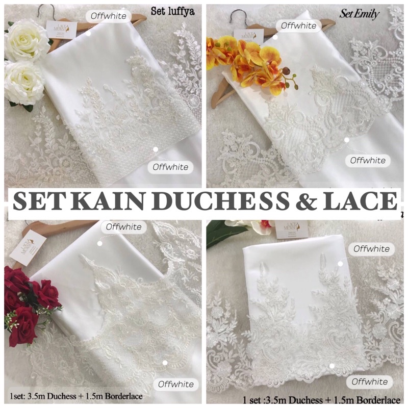 🔥SET KAIN DUCHESS OFFWHITE🔥BRIDAL SATIN & LACEMEWAH KOMBO BORDERLACE