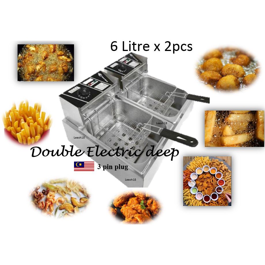 3 pin plug Double Electric Deep Fryer Stainless Steel | Shopee Malaysia