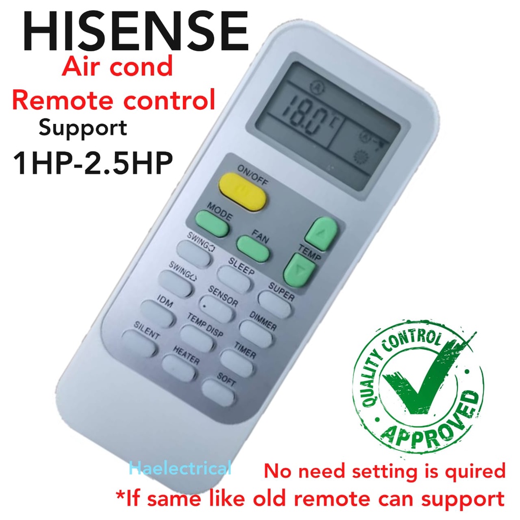 HISENSE Air Cond Remote Control For Replacement (1HP/ 1.5HP/ 2HP/ 2.5HP