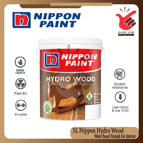 Nippon Paint Hydro Wood Varnish Cat Kayu Syelek 5L WaterBased Varnish