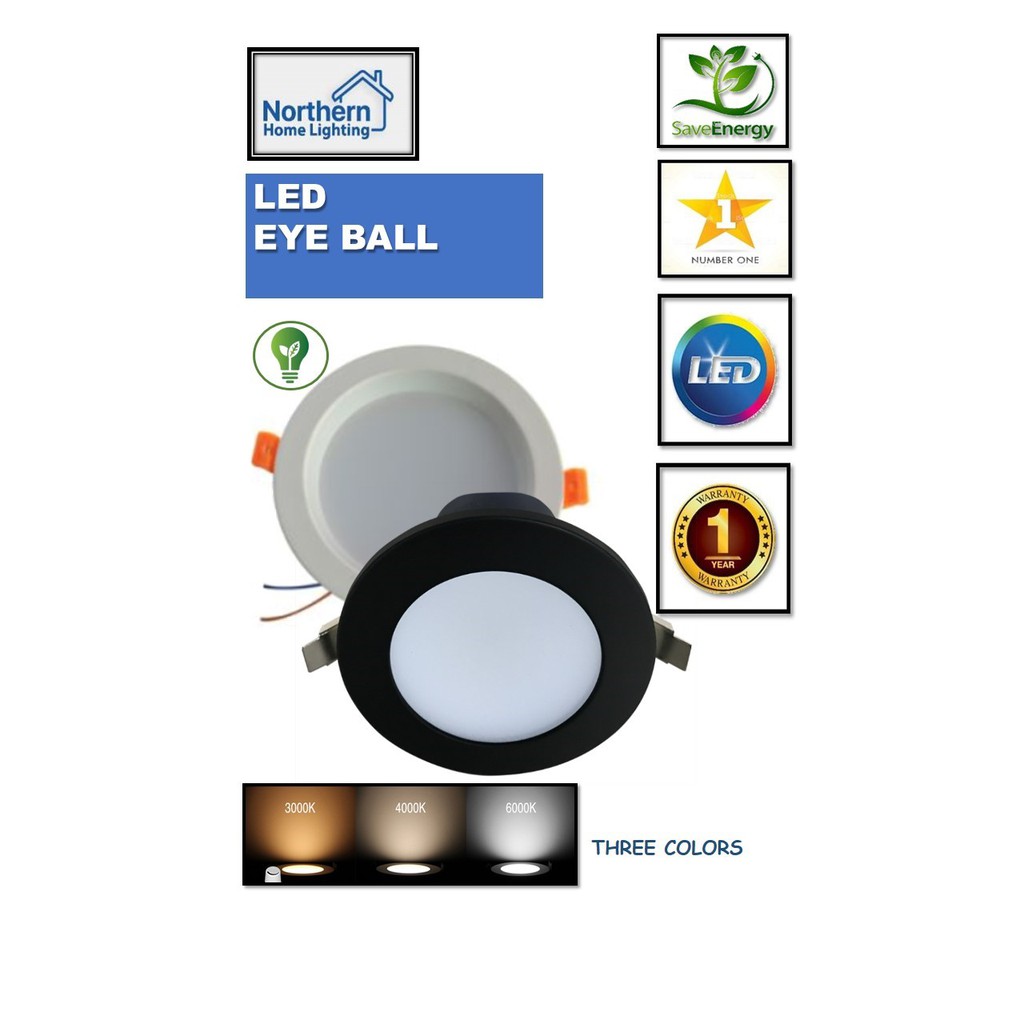 LED EYEBALL 6W 3 Colour LED EYE BALL CEILING LIGHT RECESSED LIGHTING