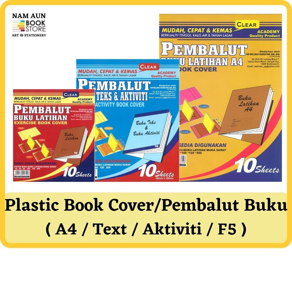 Self Adhesive Plastic Book Wrapper / Book Cover / Pembalut Buku (A4