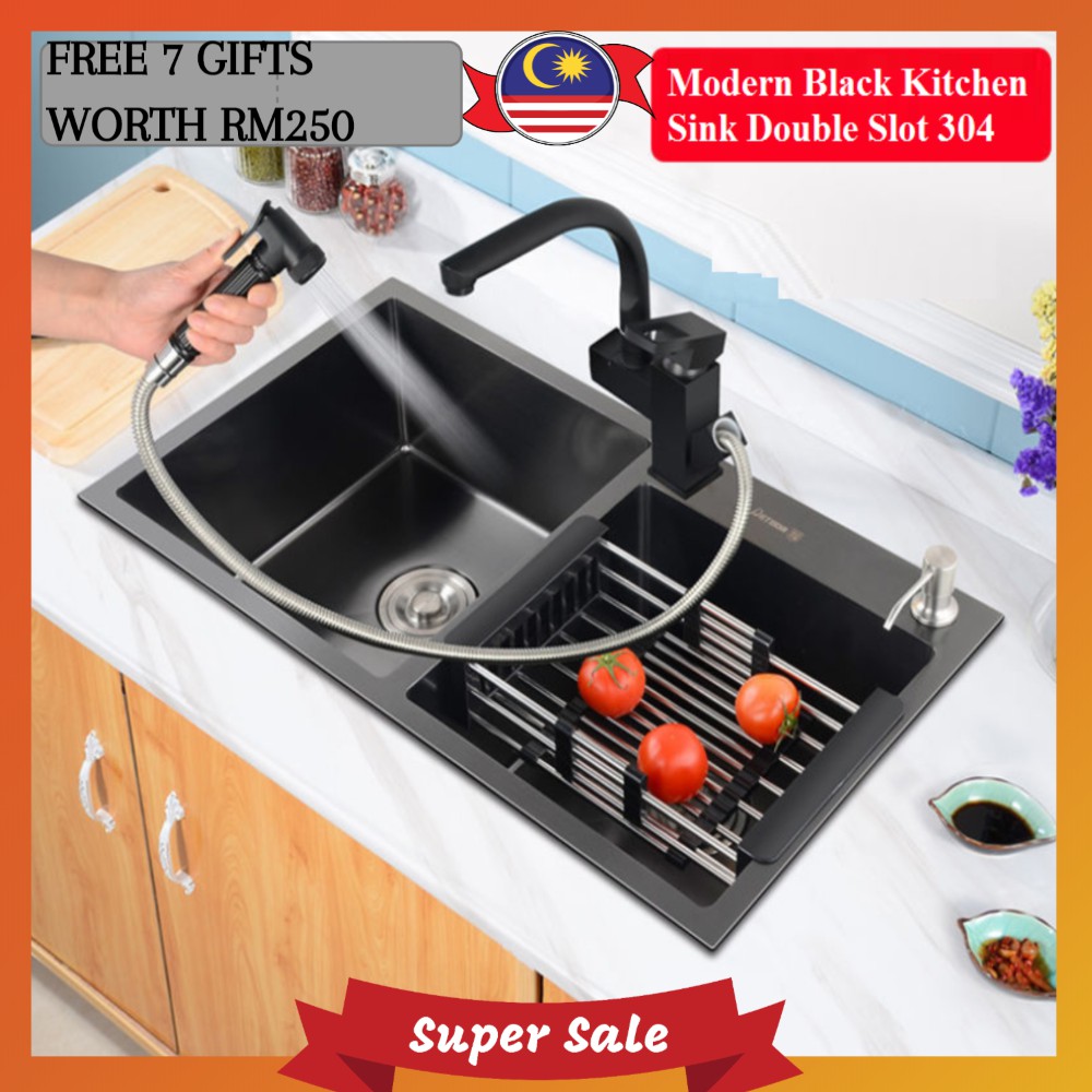 💖🔥(High Quality) Black Kitchen Sink Double Handmade Nano Stainless