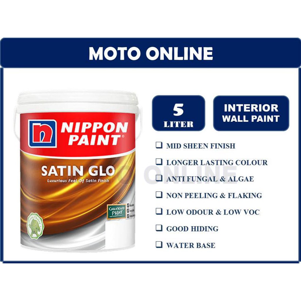 Nippon Paint Satin Glo 5LT White/ Cat Dinding Dalam/Cat Kilat/Cat