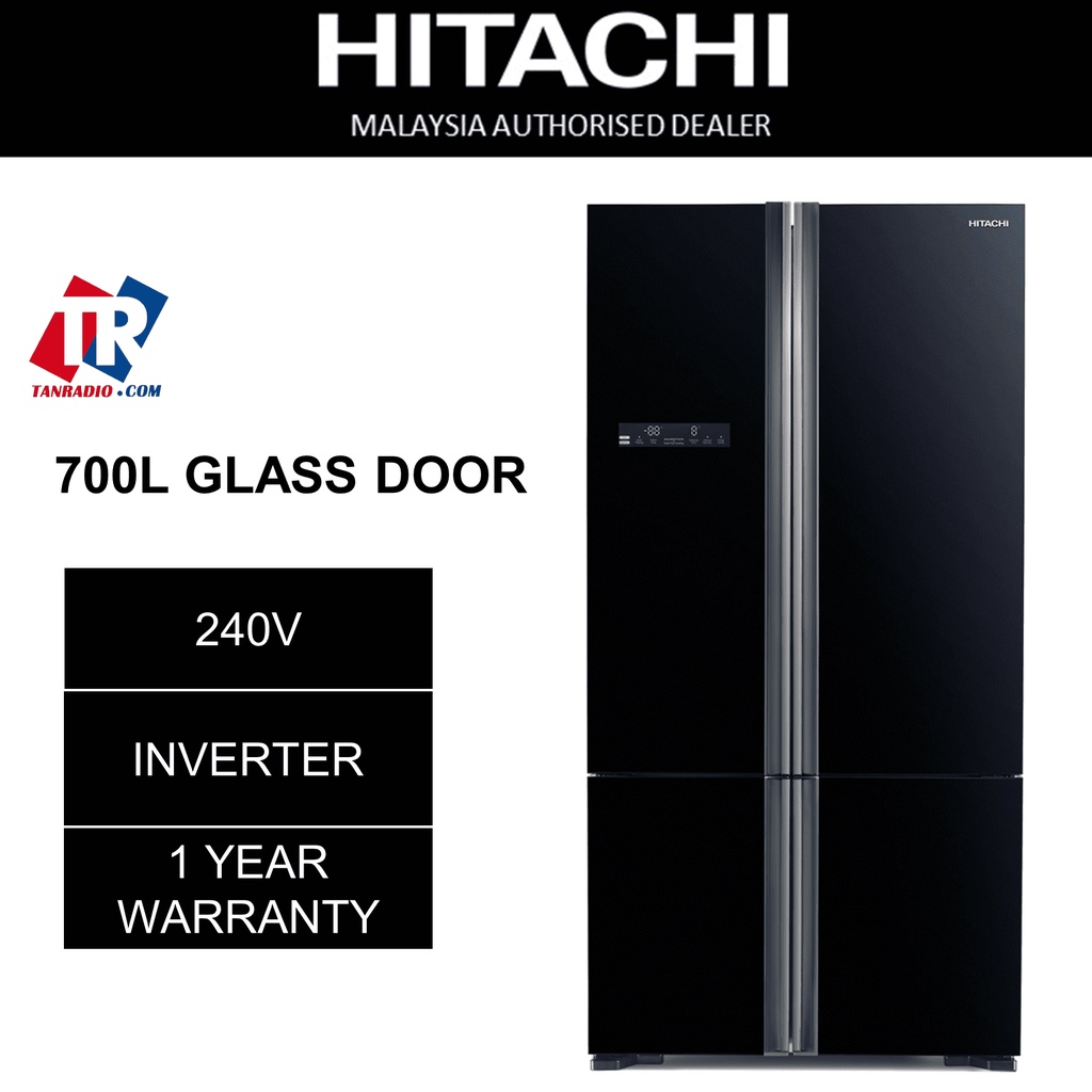Hitachi 4 Door Fridge Refrigerator Bottom Freezer Black (700L