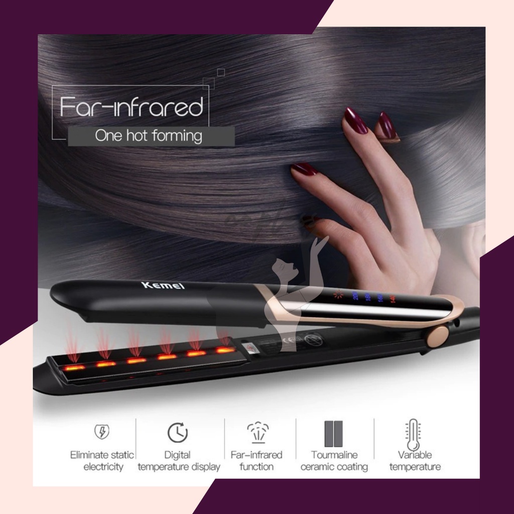 Kemei Infrared Flat Iron Hair Straightener Thermostatic Ceramic Coating
