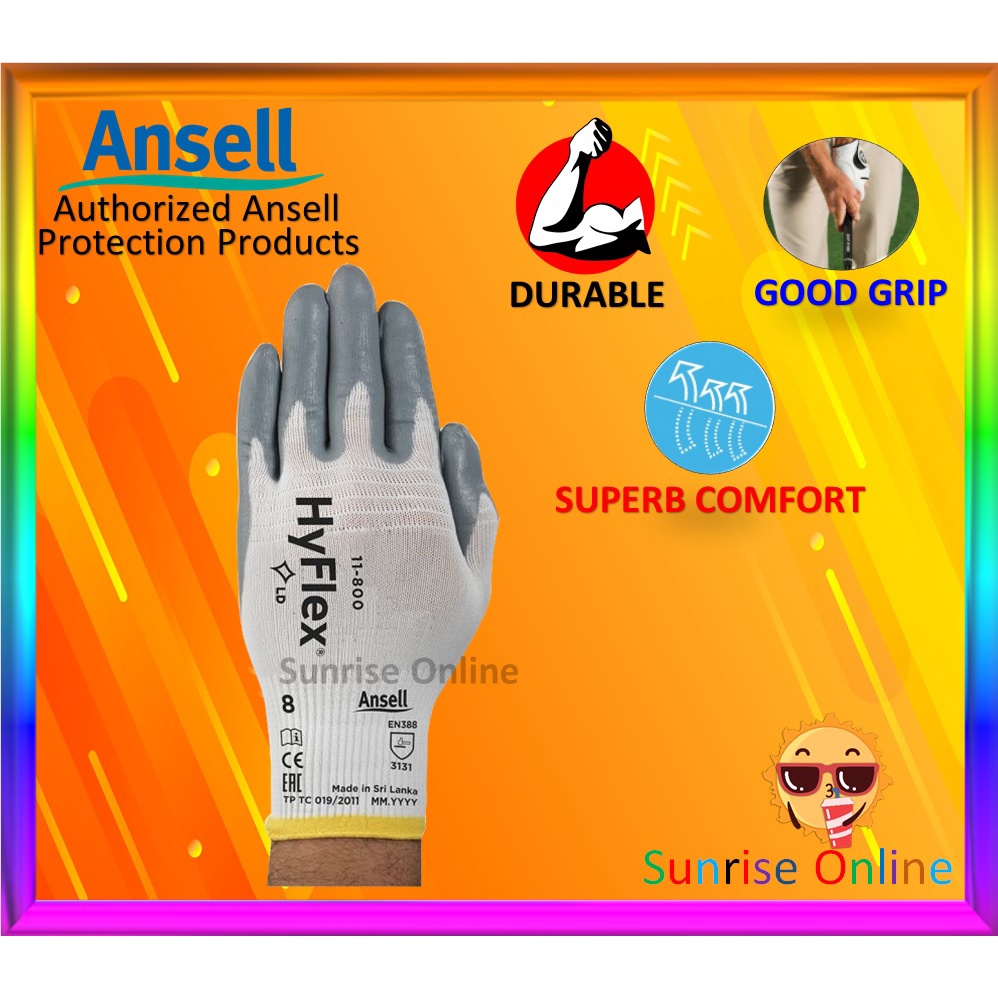 [ORIGINAL]Ansell HyFlex 11800 Nitrile Coated Protective Glove(Multi