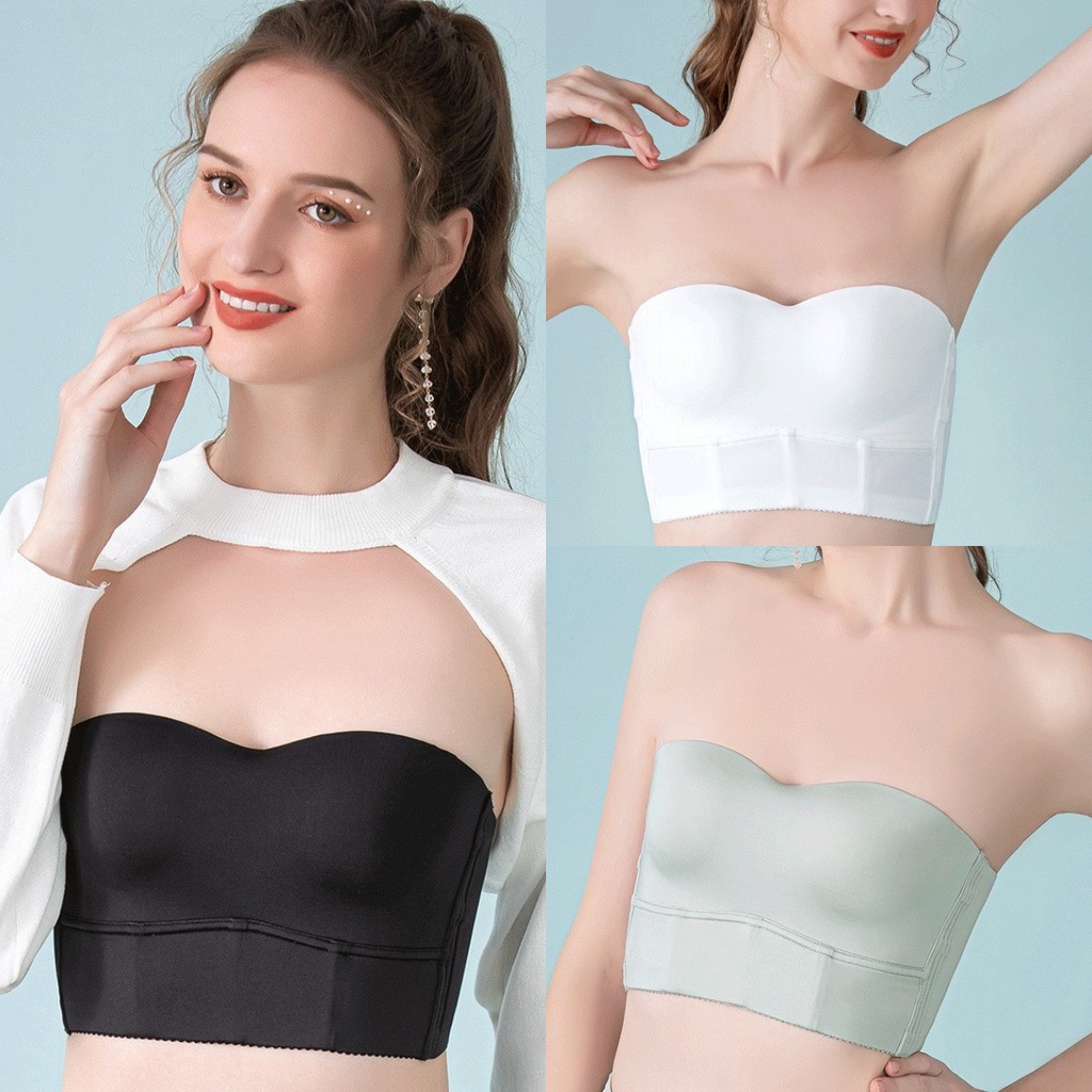 Glossy Strapless Bra Nonslip Bra Plus Size Bra Underwear Push Up Bra Women Tube Top High Side