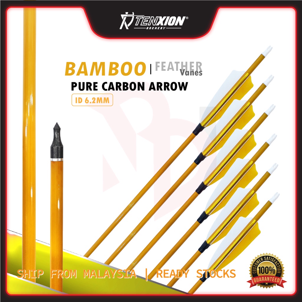 TenXion Archery Bamboo Design Pure Carbon Feather Vanes 6.2MM Arrow Memanah Bow Busur Compound