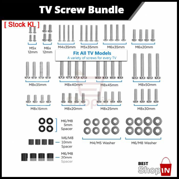 uk plugUniversal TV Screw Pack Fits All TVs M4 M5 M6 M8 spacer Shopee Malaysia