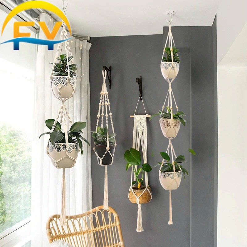FY Handmade 105CM Macrame Plant Hanger Cotton Rope Hanging Flower Pot