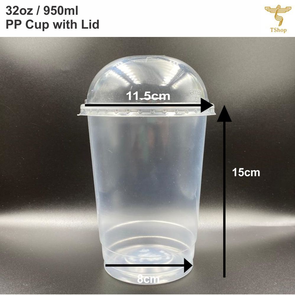 [ 50sets± ] 32oz PP Clear Cup with " Dome Lid " 950ml Disposable