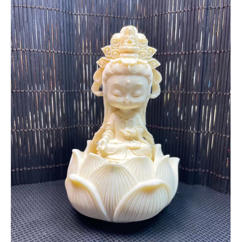 Ivory Fruit Carving Q Version Guanyin Decoration Cartoon Mini Guanyin