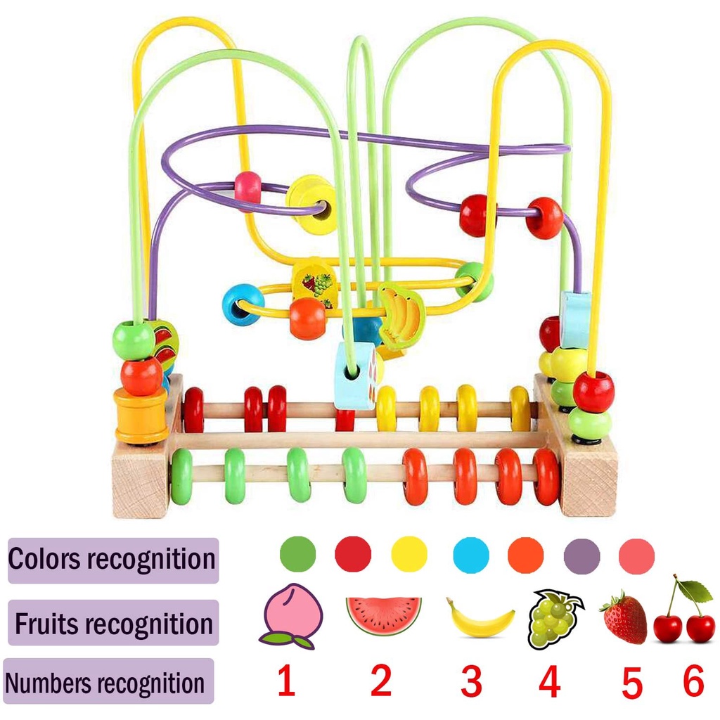 Ainna Bead Maze Toy Toddlers Wooden Colorful Roller Coaster