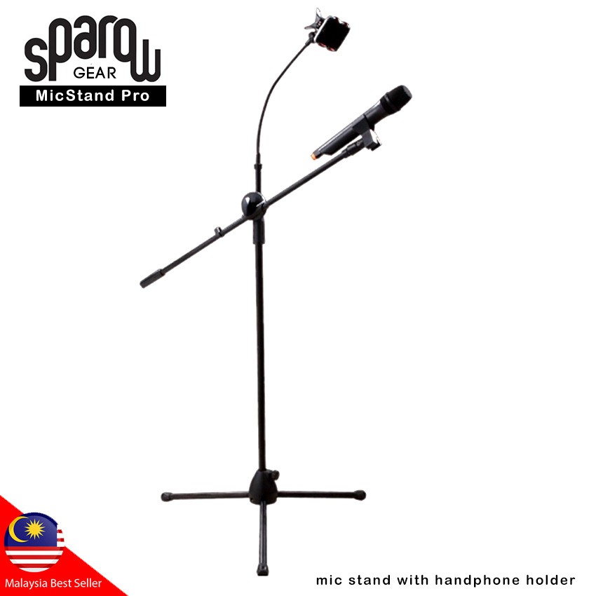 Microphone Floor Stand Tripod Adjustable Height with Boom Arm Phone Holder Shopee Malaysia