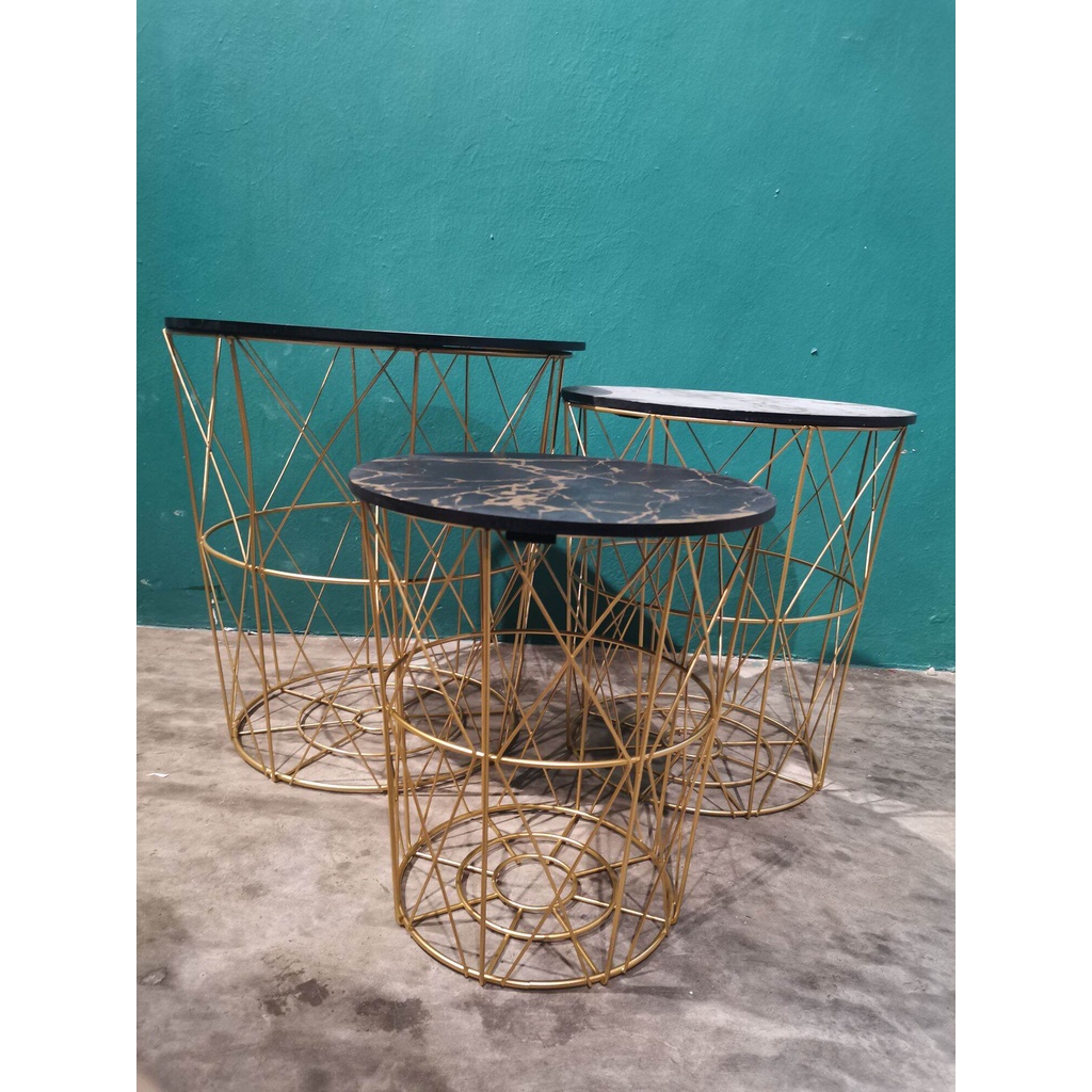 MyLokal Store!!READY STOCK! Round Nesting Table With Wooden Marble and Basket Shopee Malaysia