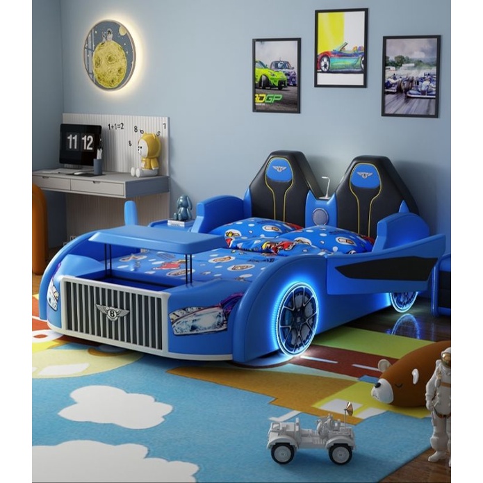 Children's bed boy car bed with table bed storage 1.5m leather bed with