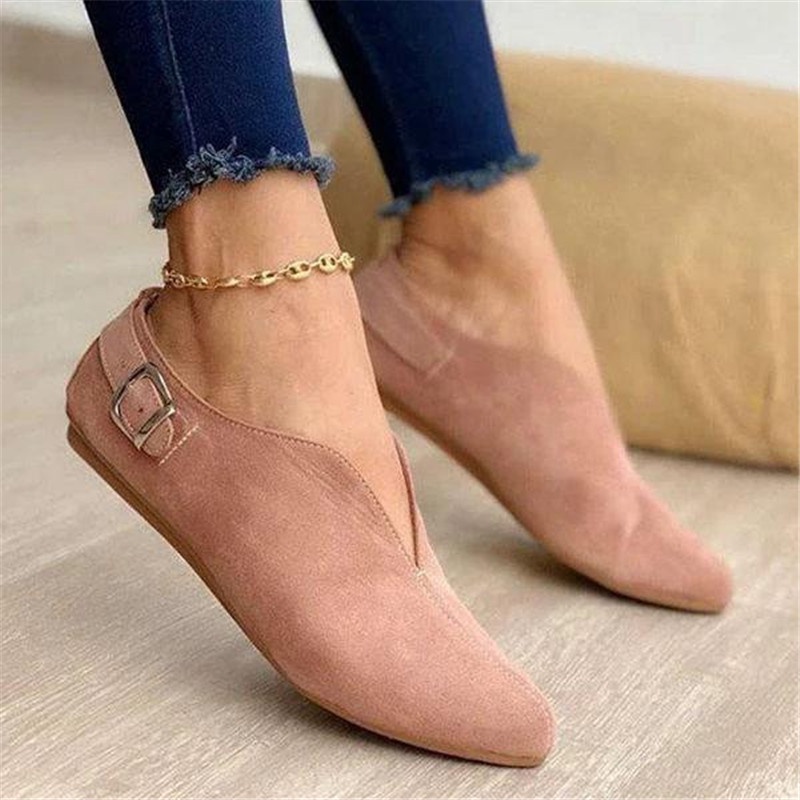 Plus Size Women's Spring Flat Buckle Shoes Fashion Suede Breathable Dance Shoes Outdoor Casual