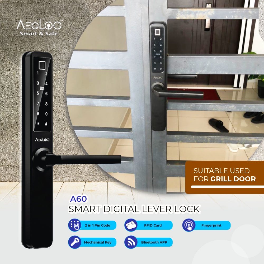 Aegloc A60 Smart Grill Door Lock With Remote, Fingerprint, Pin Code