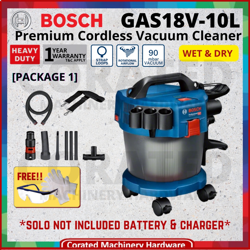 [CORATED] Bosch GAS18V10L Premium Solo 18V Cordless Dust Extractor Wet&Dry (With Wheel) (1 Year