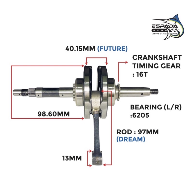 ESPADA RACING CRANKSHAFT SET WAVE100 EX5 DREAM EX5 CRANK SHAFT JET ROD
