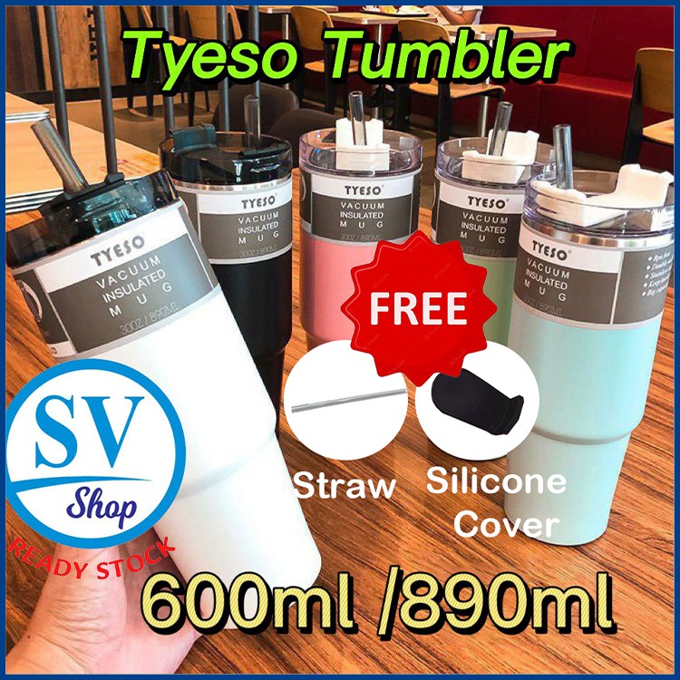 Tyeso Thermos Cup Tumbler Cup with Straw Vacuum Water Bottle Cool Ice