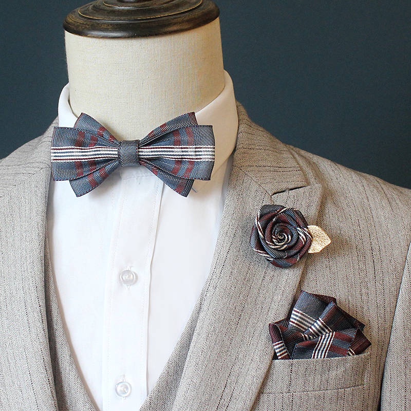 【Ready Straw】 Diamond Collar Bow Tie Men Men's Suit Pocket Square Rose