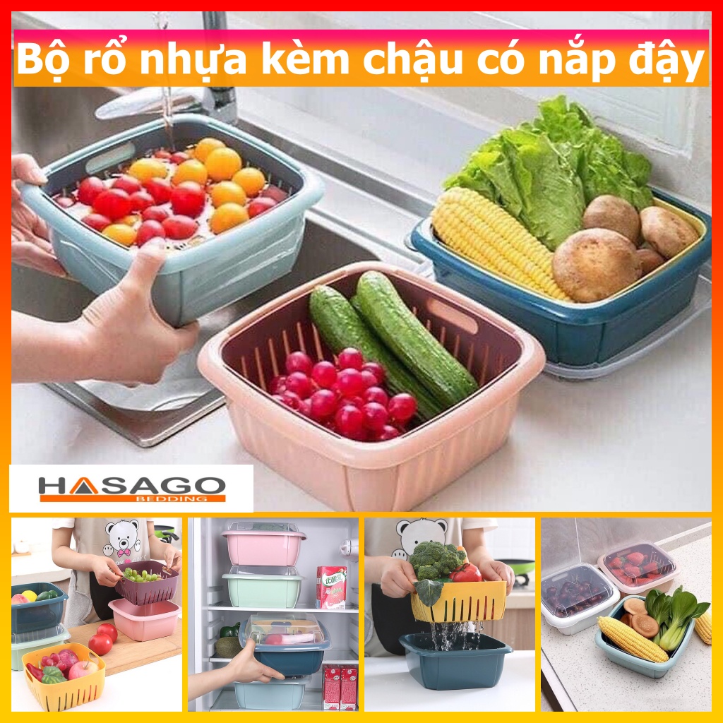 Plastic Basket Set with Pot and Lid Used as a Container for Fruits