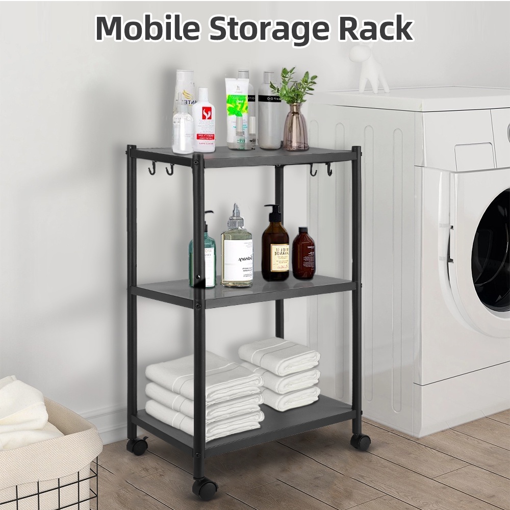Ready Stock🔥3 Layer Foldable Storage Rack With Wheel Kitchen Rack with
