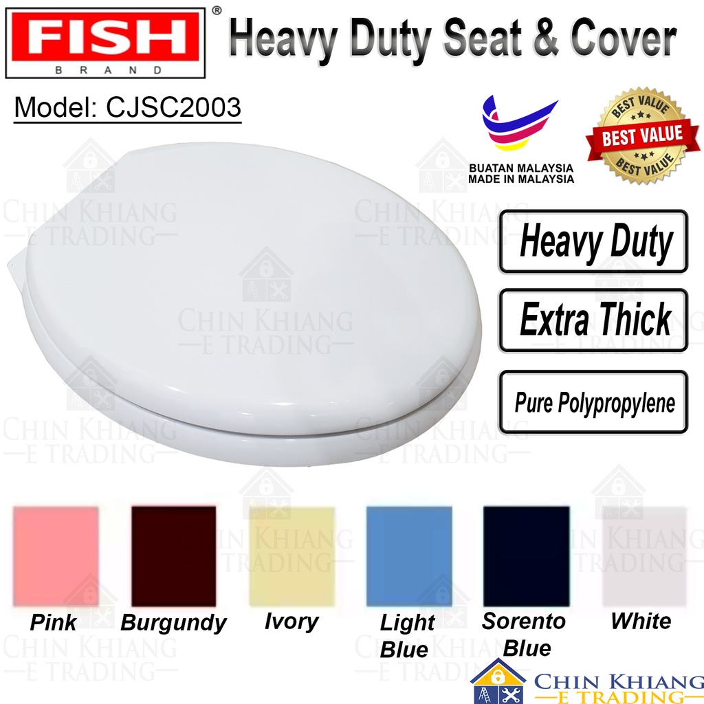 FISH Toilet Seat Cover Extra Thick Heavy Duty White / Ivory / Light