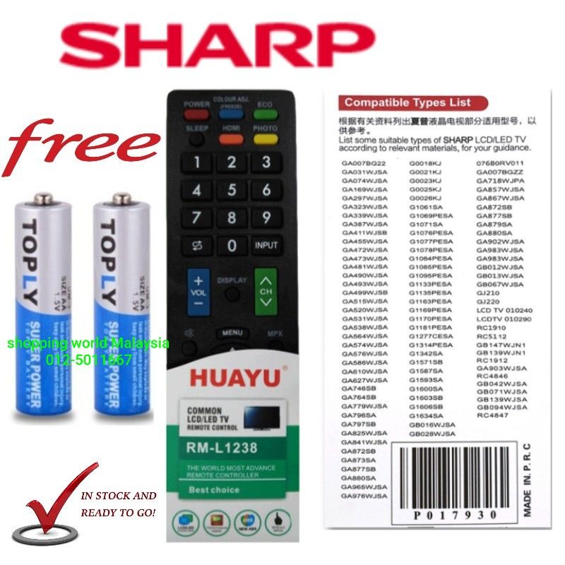 Sharp RmL1238 Tv Led Lcd Remote Control free AA battery Replacement
