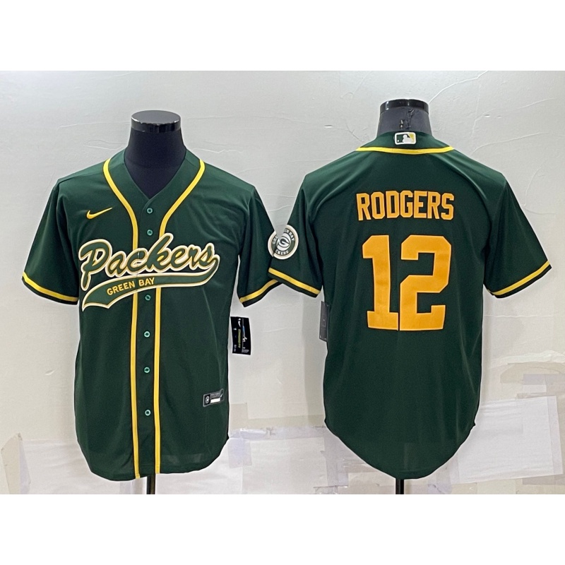 NFL Green Bay Packers 12 Aaron Rodgers Green Yellow Baseball Jersey
