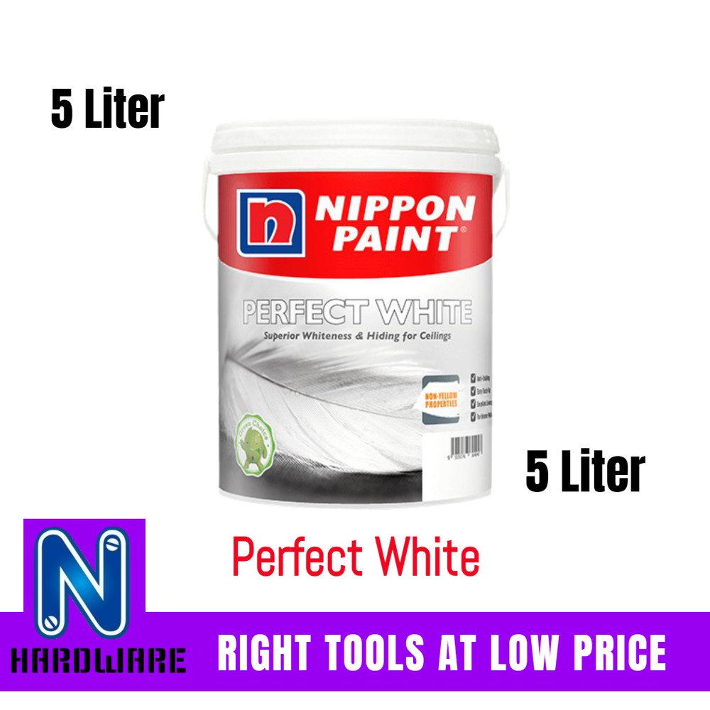 Nippon Paint Perfect White Interior Wall Ceiling Cat Dalam Dinding Siling Rumah 5L 5 Liter
