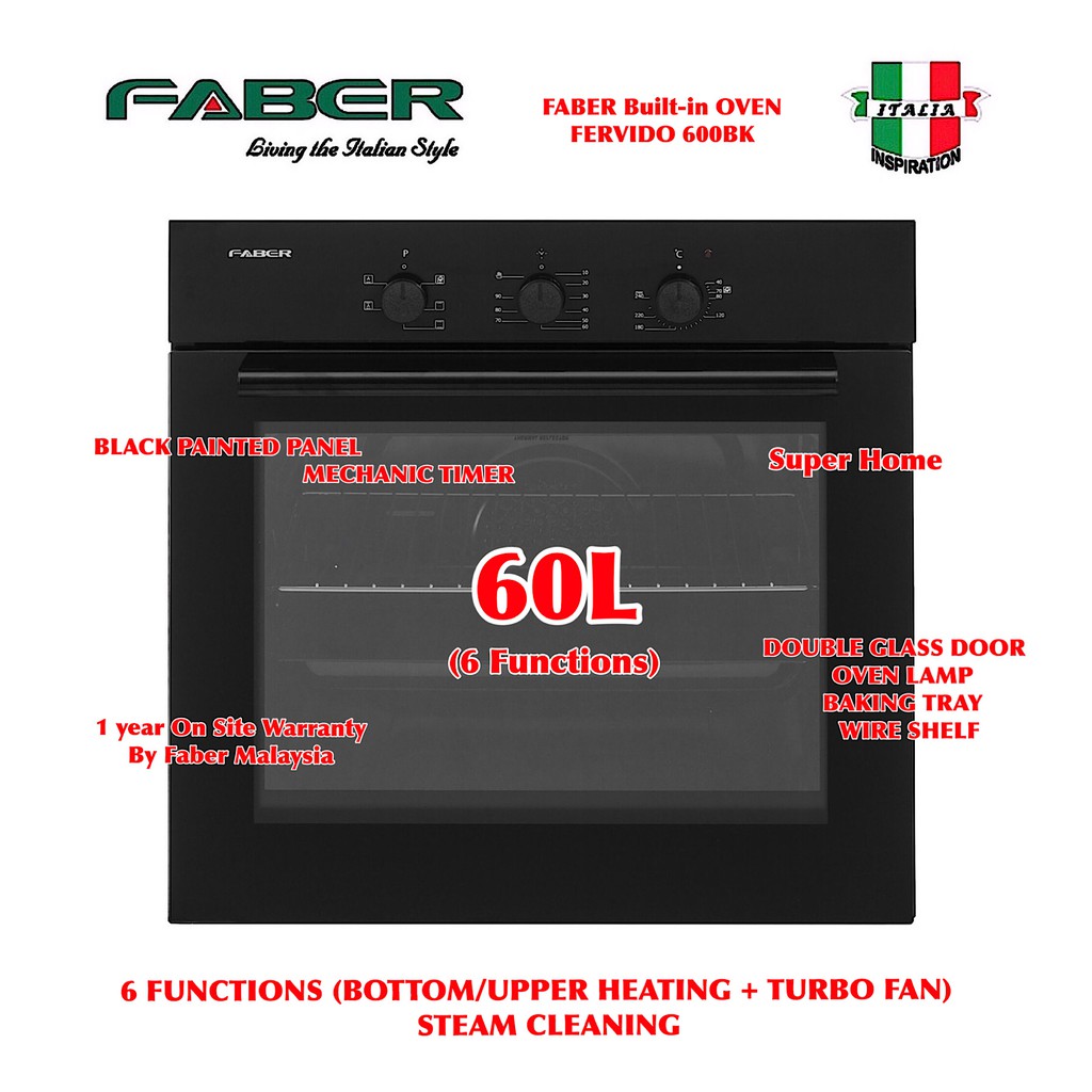Faber Buildin Oven FBO FERVIDO 600BK Faber 60L Built In Oven 6