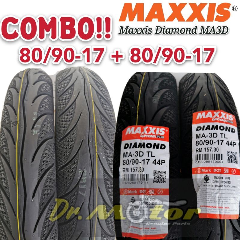 MAXXIS DIAMOND MA3D 17 TUBELESS TYRE COMBO TAYAR TIRE TIRES KOMBO 80/90