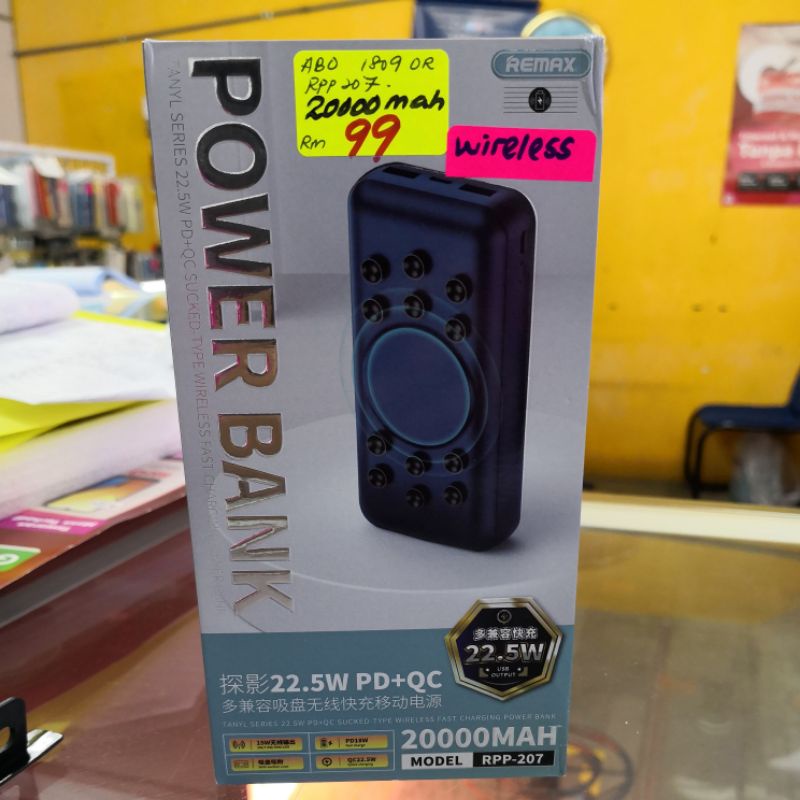 Wireless Power Bank 20000MAH 22.5W Remax RPP207 PD+QC Fast Shopee Malaysia