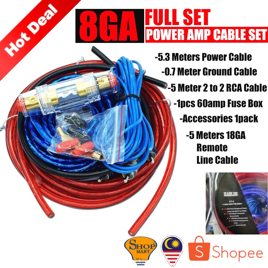 Car Power Amplifier Cable Set Full Set 8GA Car Audio Woofer Amplifier Installation Kit RCA 60amp