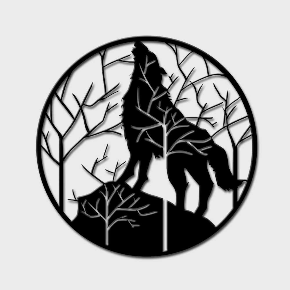 Wolf Metal Wall Art Tree Mountain Wall Hanging Contemporary Artwork