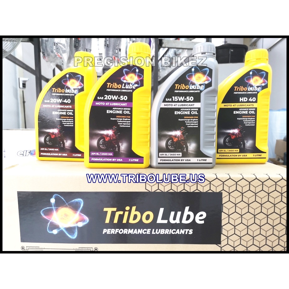 TRIBO LUBE 1L LITER 4T MOTORCYCLE ENGINE OIL LUBRICANT MINERAL & SEMI SYNTHETIC MINYAK HITAM