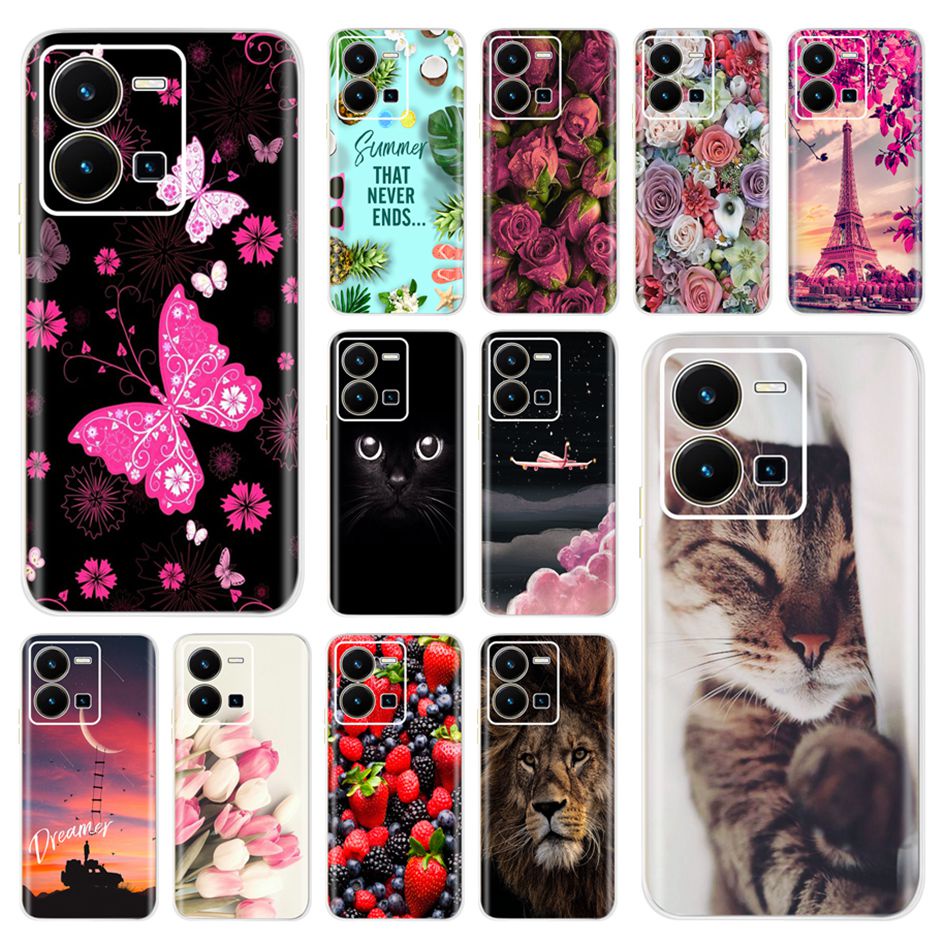 Vivo Y35 2022 Case Cute Butterfly Cat Animals Cartoon Printed Phone