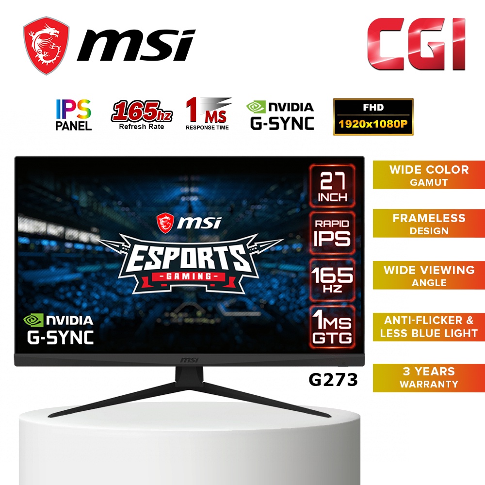 MSI 27 Optix G273 IPS 165Hz 1ms FHD Nvidia GSync Frameless Esports